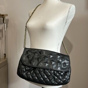 Rachel Roy Black Quilt and Studded Flap Convertible Clutch